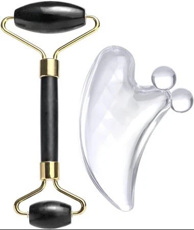 Jade Roller & Gua SHA kraapimislaud vananeva must obsidiaan