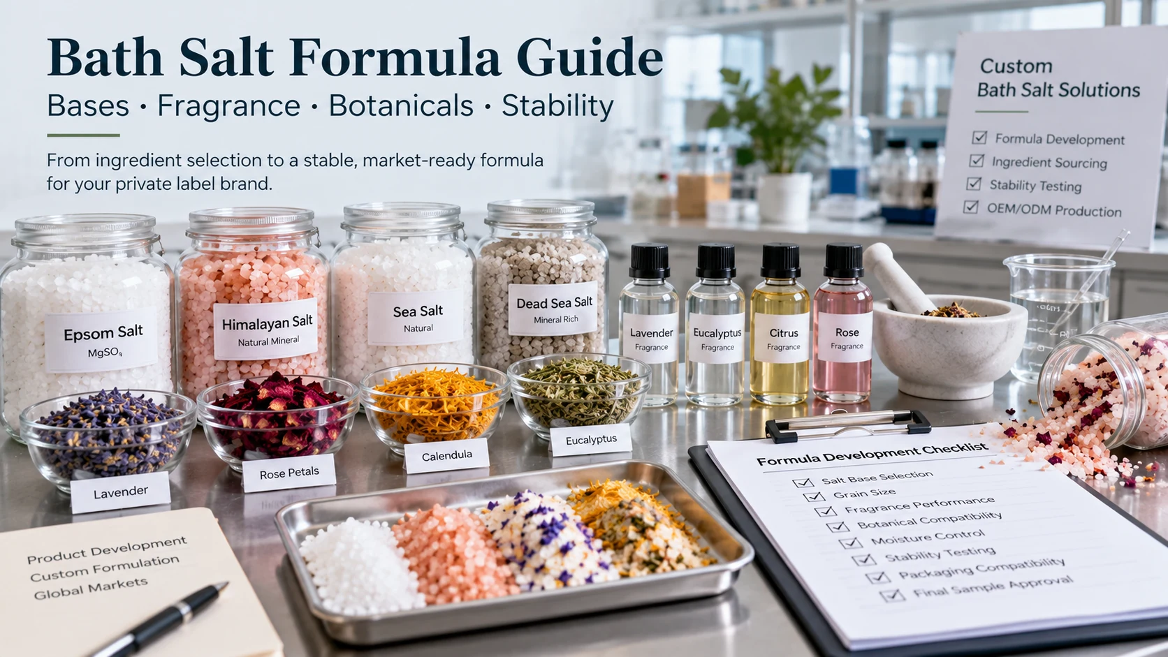Private label bath salt formula development with mineral salts fragrance and botanical ingredients Private label bath salt formula development with mineral salts fragrance and botanical ingredients